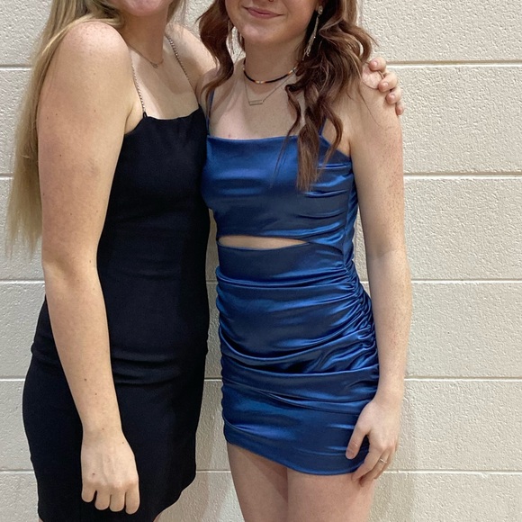 Blue Satin Mini Dress - Picture 3 of 3